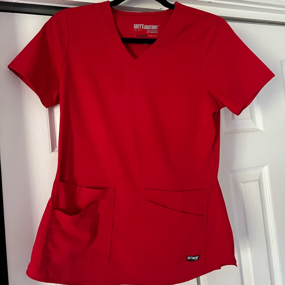 Grey's Anatomy Spandex Stretch Scrub Top. Color Red. Size XS.